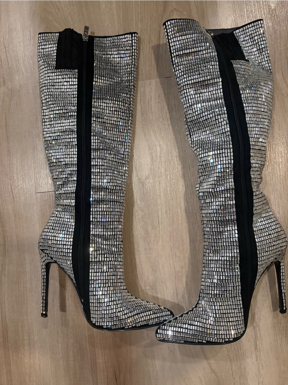Women’s Silver Sequin Knee-High Stiletto Boots